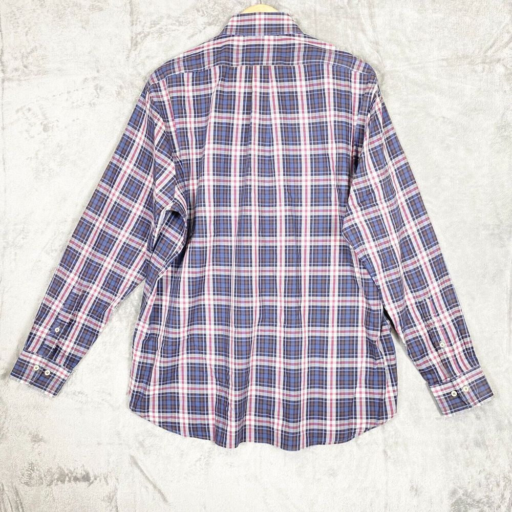 Peter Millar Shirt Men Large Button Up Blue Red White Tartan Plaid Spread - Picture 2 of 5